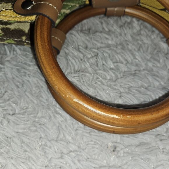 Y2K Relic Fossil Leopard Floral Bag Purse Wooden Handles Crossbody Denim Canvas - Picture 11 of 16